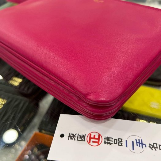 東區正精品㊣CELINE TRIO 桃紅色全皮三層羊皮拉鍊肩背包斜背包 RZ5563-6