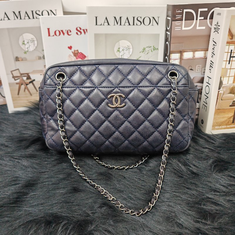 Chanel 深藍色銀扣 相機包 12開-0