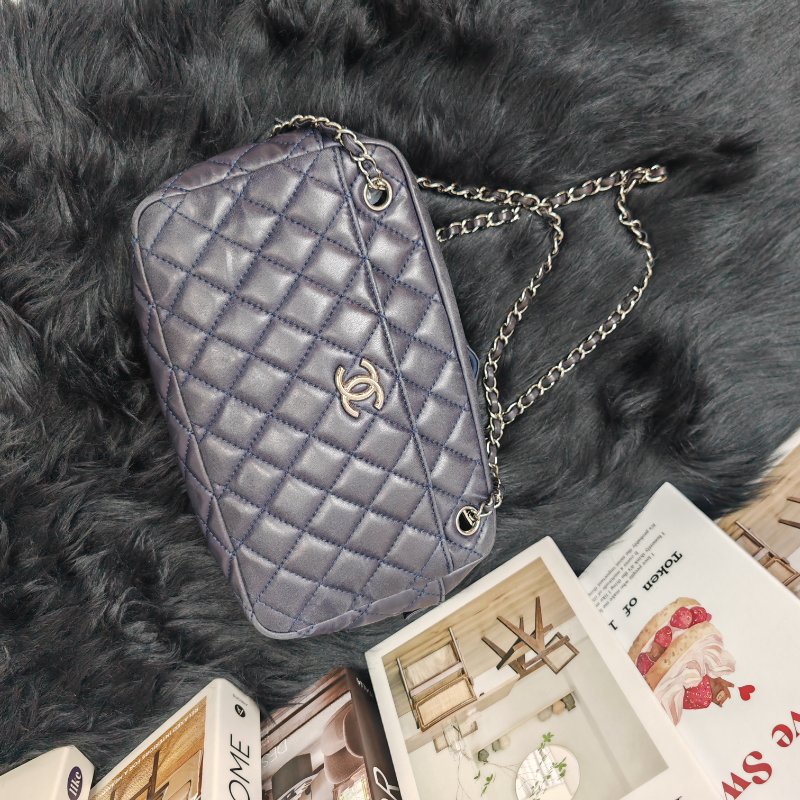 Chanel 深藍色銀扣 相機包 12開-4