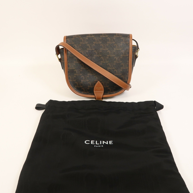CELINE 塗層帆布Folco金扣肩背袋-9