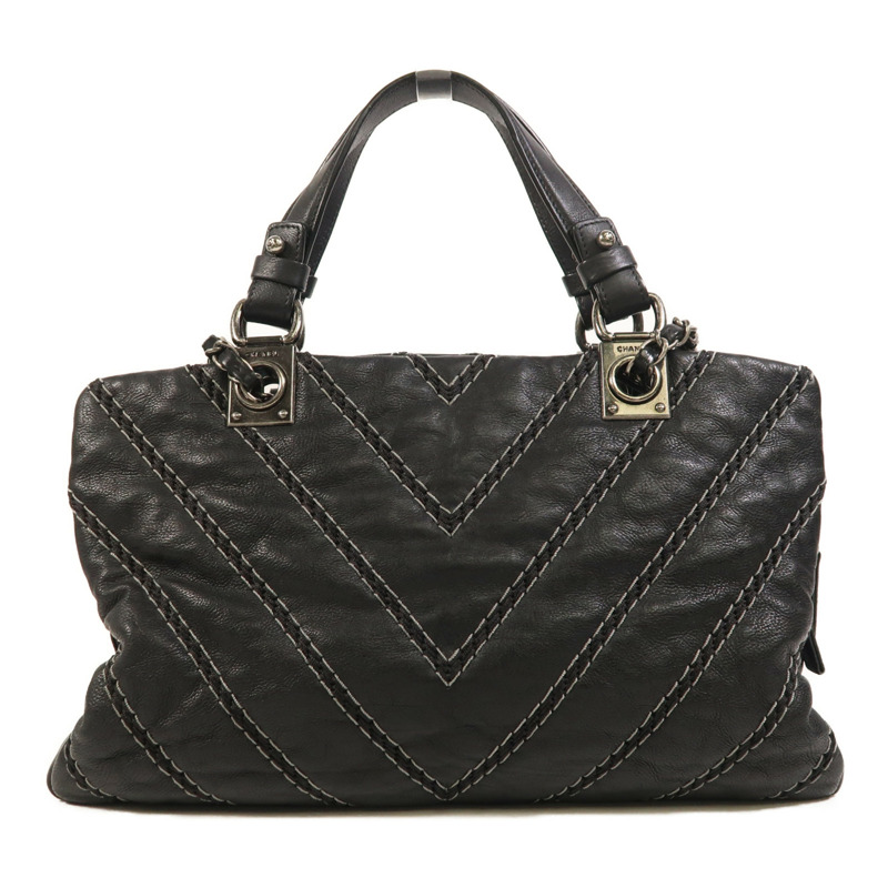 CHANEL 牛皮皮革2 Way Shoulder銀扣手挽肩背兩用袋-1