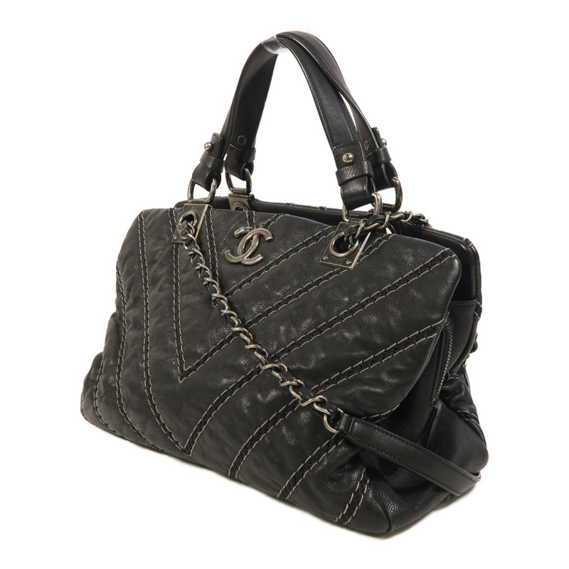 CHANEL 牛皮皮革2 Way Shoulder銀扣手挽肩背兩用袋-2