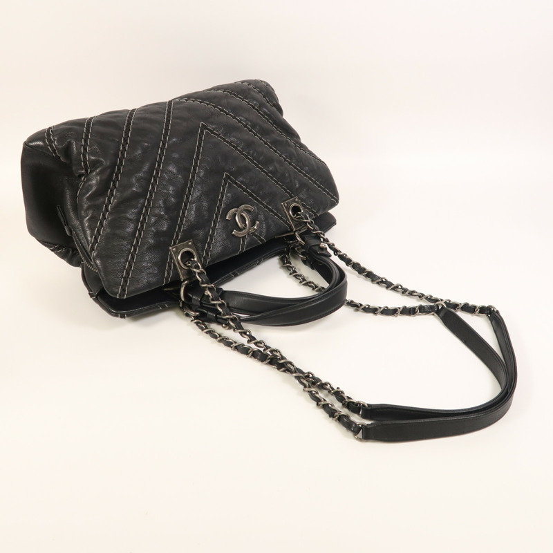 CHANEL 牛皮皮革2 Way Shoulder銀扣手挽肩背兩用袋-9