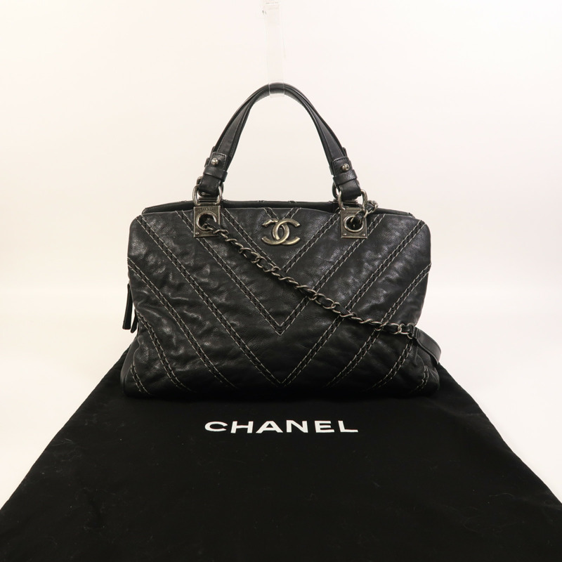 CHANEL 牛皮皮革2 Way Shoulder銀扣手挽肩背兩用袋-10