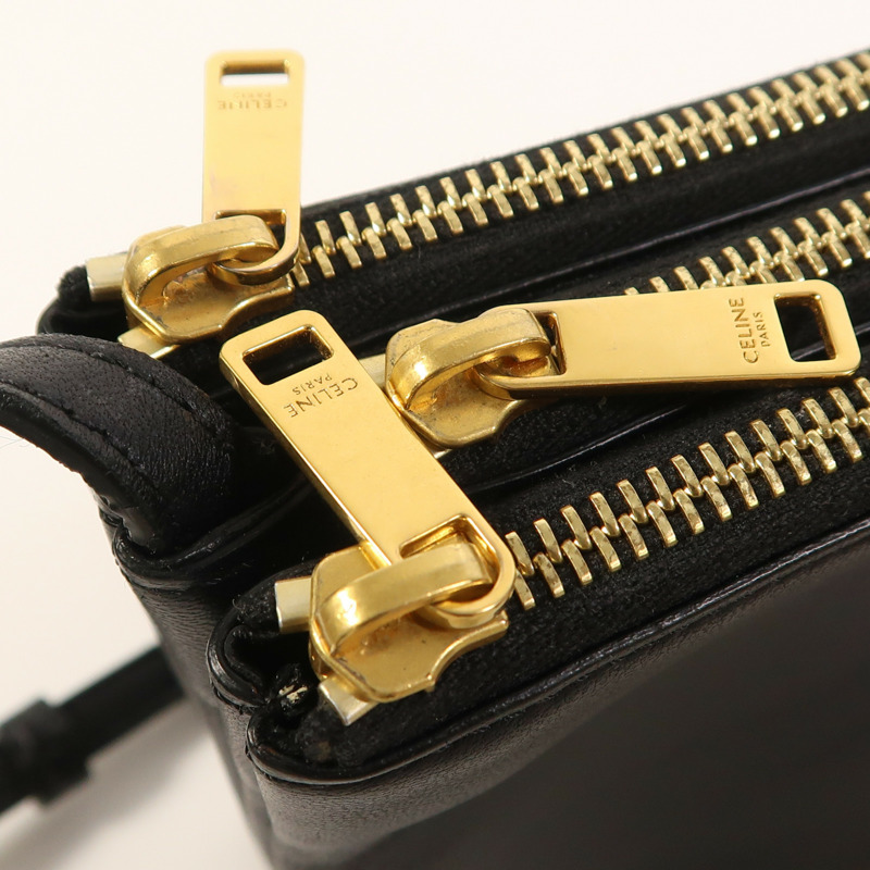 CELINE 羊皮皮革Trio金扣肩背袋-16