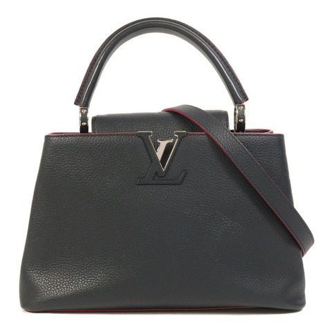 LOUIS VUITTON Taurillon Capucines MM銀扣手挽肩背兩用袋