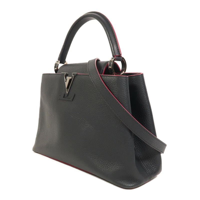 LOUIS VUITTON Taurillon Capucines MM銀扣手挽肩背兩用袋-2