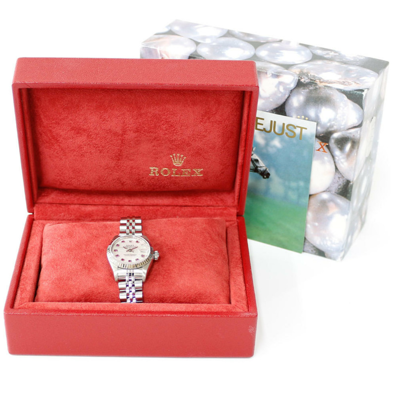 勞力士蠔式恆動日誌型腕錶，不銹鋼材質，自動上鍊，女士款，79174NGR，F字頭序號，2003-2004年款，10顆紅寶石珠，白色錶殼，已翻新-11