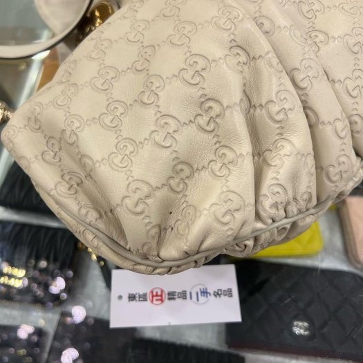 東區正精品㊣GUCCI 203486 白色全皮壓紋金色家徽盾牌手提包斜背包兩用包 RZ5527-8