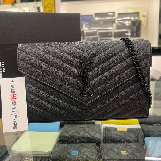 東區正精品㊣YSL Saint Laurent WOC 377828 黑色荔枝皮牛皮黑鍊斜背包肩背包 RZ5751-0
