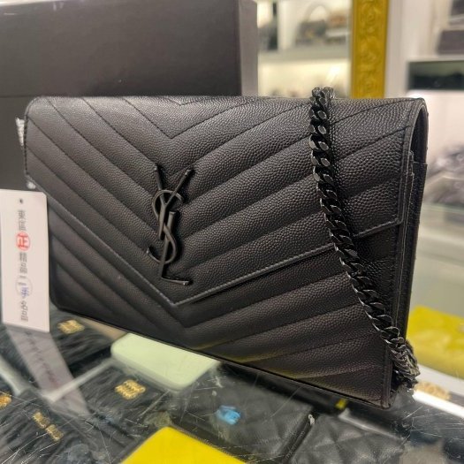 東區正精品㊣YSL Saint Laurent WOC 377828 黑色荔枝皮牛皮黑鍊斜背包肩背包 RZ5751-1
