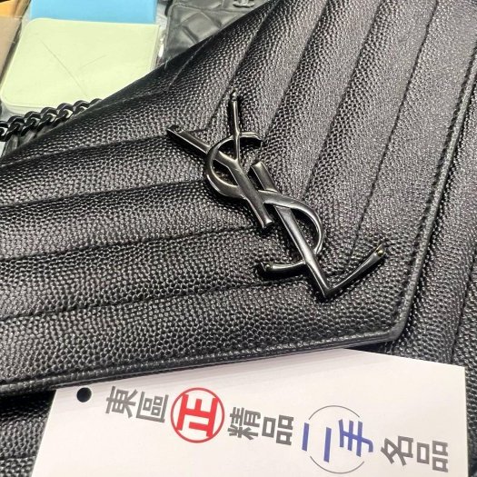 東區正精品㊣YSL Saint Laurent WOC 377828 黑色荔枝皮牛皮黑鍊斜背包肩背包 RZ5751-6