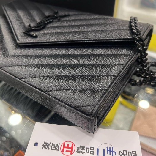 東區正精品㊣YSL Saint Laurent WOC 377828 黑色荔枝皮牛皮黑鍊斜背包肩背包 RZ5751-7