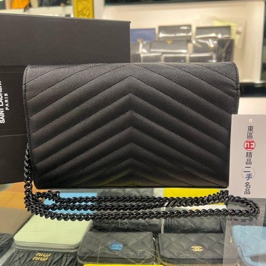 東區正精品㊣YSL Saint Laurent WOC 377828 黑色荔枝皮牛皮黑鍊斜背包肩背包 RZ5751-9