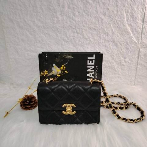 Chanel 香奈兒 24A 黑金 大Logo 方胖子 荔枝牛皮 芯片款