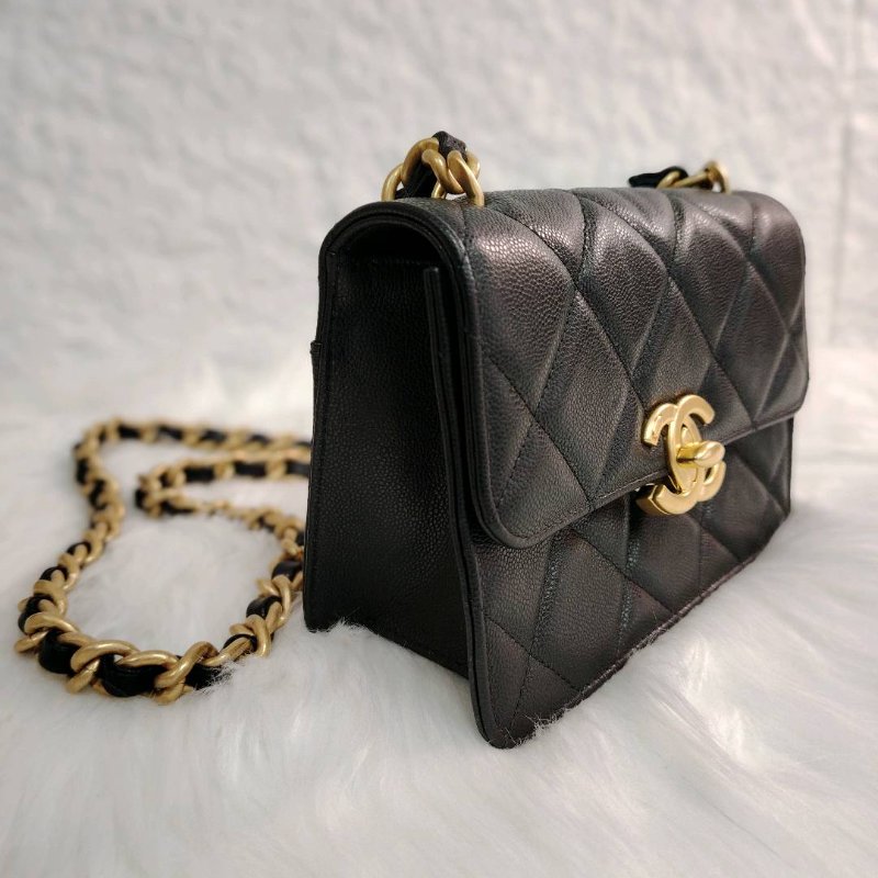 Chanel 香奈兒 24A 黑金 大Logo 方胖子 荔枝牛皮 芯片款-4