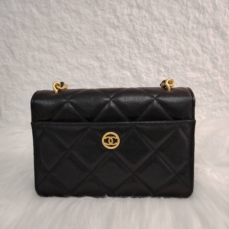 Chanel 香奈兒 24A 黑金 大Logo 方胖子 荔枝牛皮 芯片款-5