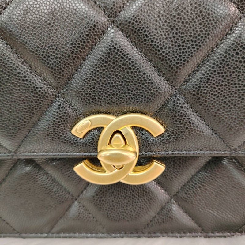 Chanel 香奈兒 24A 黑金 大Logo 方胖子 荔枝牛皮 芯片款-7