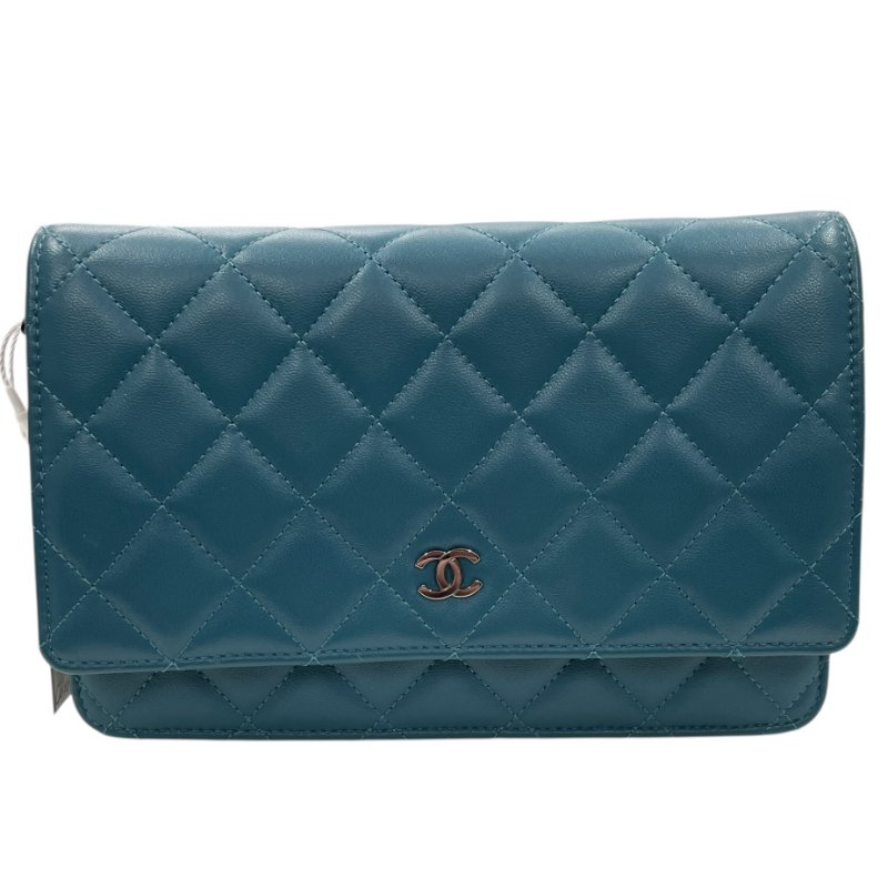 CHANEL 香奈兒 WOC 肩背包 羊皮 藍綠色 銀釦-1