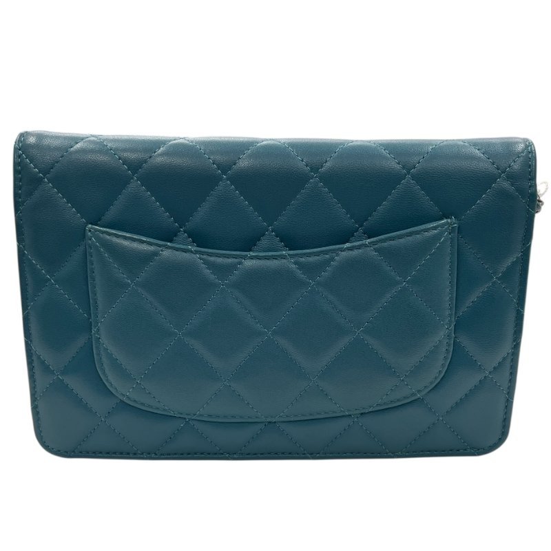 CHANEL 香奈兒 WOC 肩背包 羊皮 藍綠色 銀釦-2