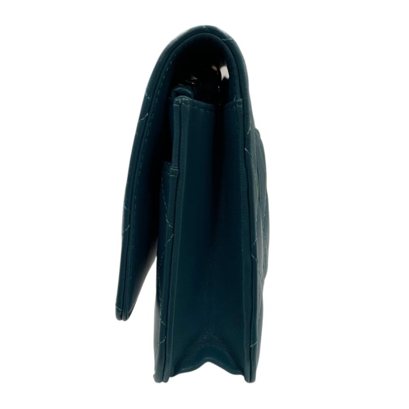 CHANEL 香奈兒 WOC 肩背包 羊皮 藍綠色 銀釦-4