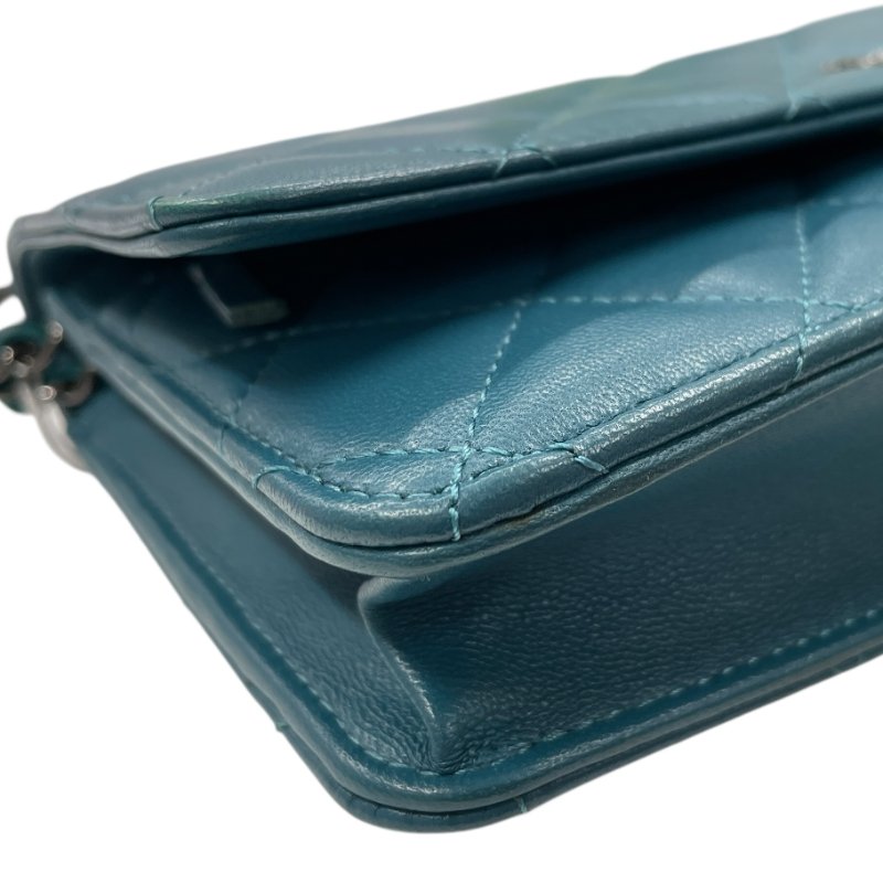 CHANEL 香奈兒 WOC 肩背包 羊皮 藍綠色 銀釦-6