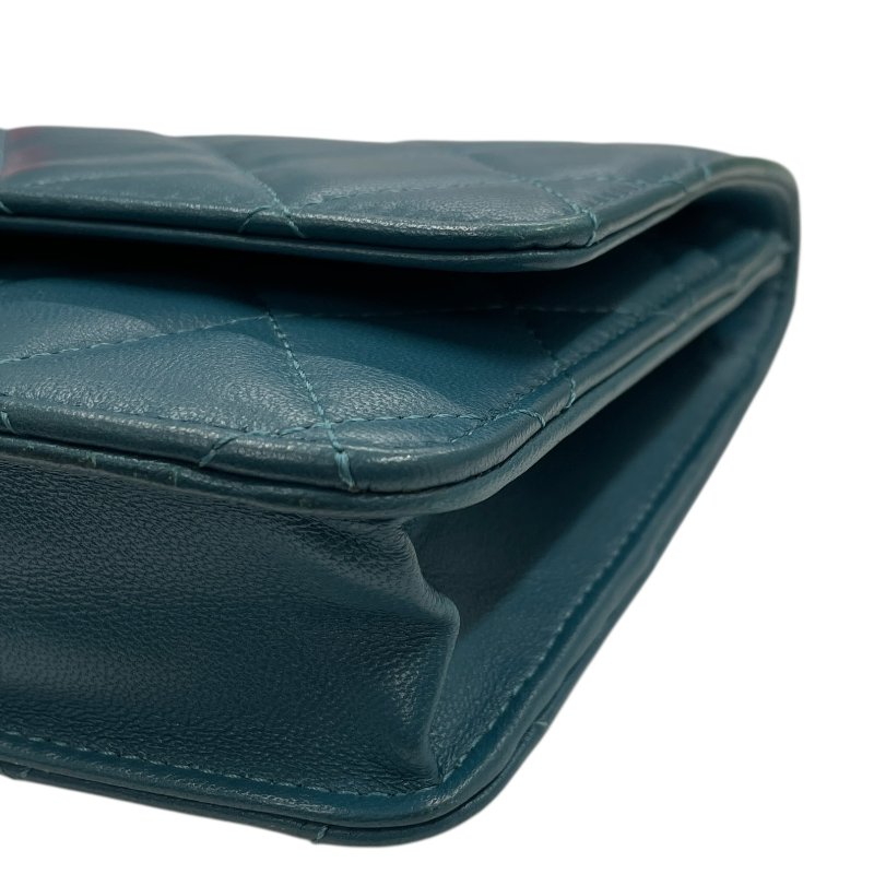 CHANEL 香奈兒 WOC 肩背包 羊皮 藍綠色 銀釦-7