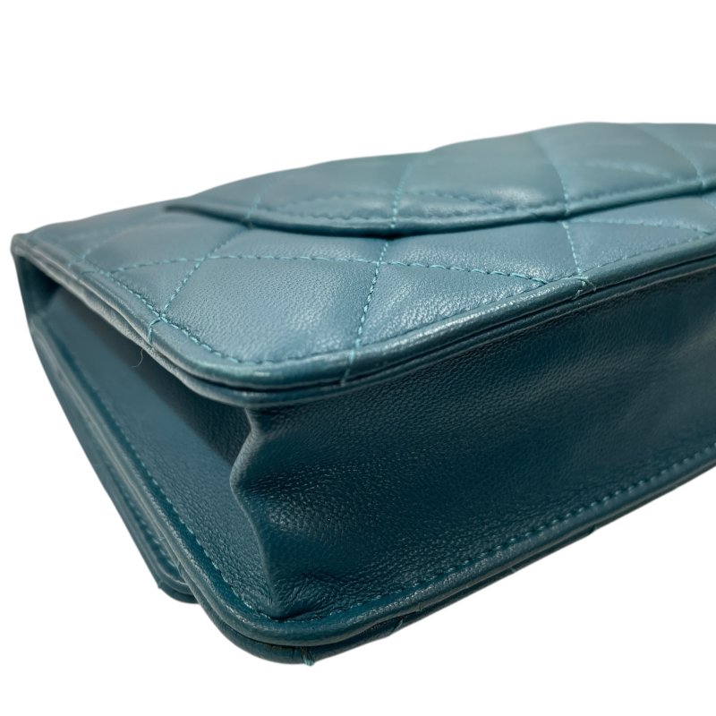 CHANEL 香奈兒 WOC 肩背包 羊皮 藍綠色 銀釦-8