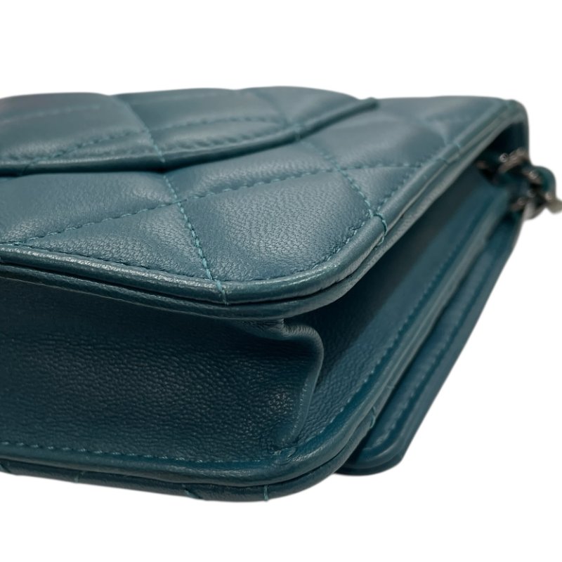 CHANEL 香奈兒 WOC 肩背包 羊皮 藍綠色 銀釦-9