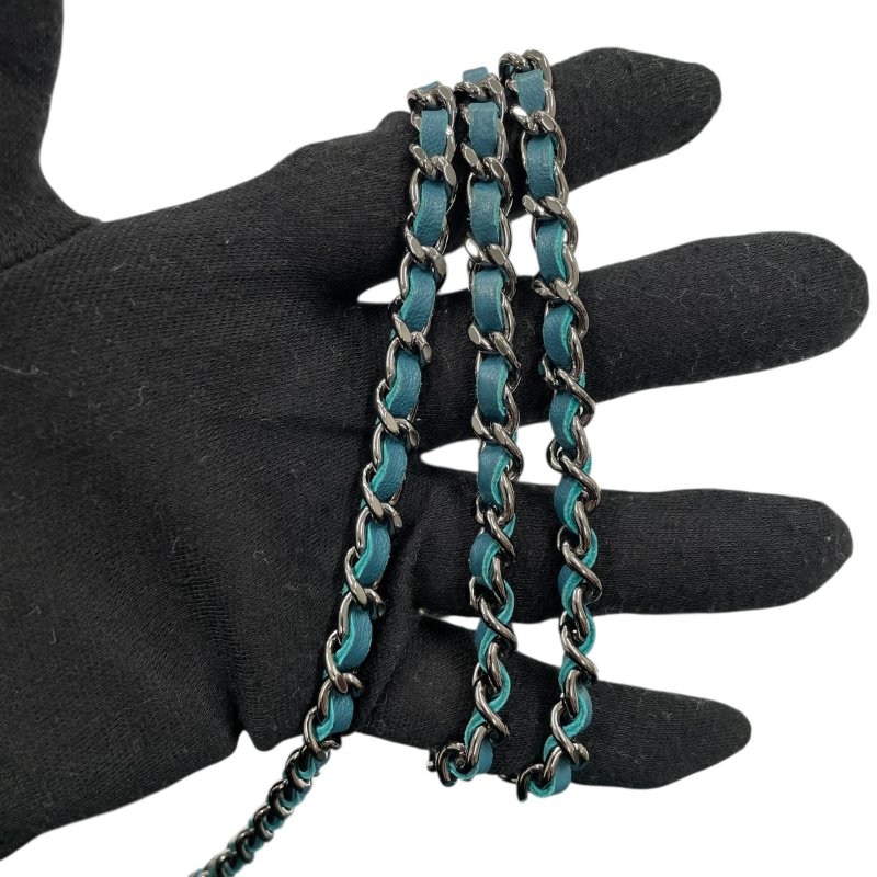 CHANEL 香奈兒 WOC 肩背包 羊皮 藍綠色 銀釦-14