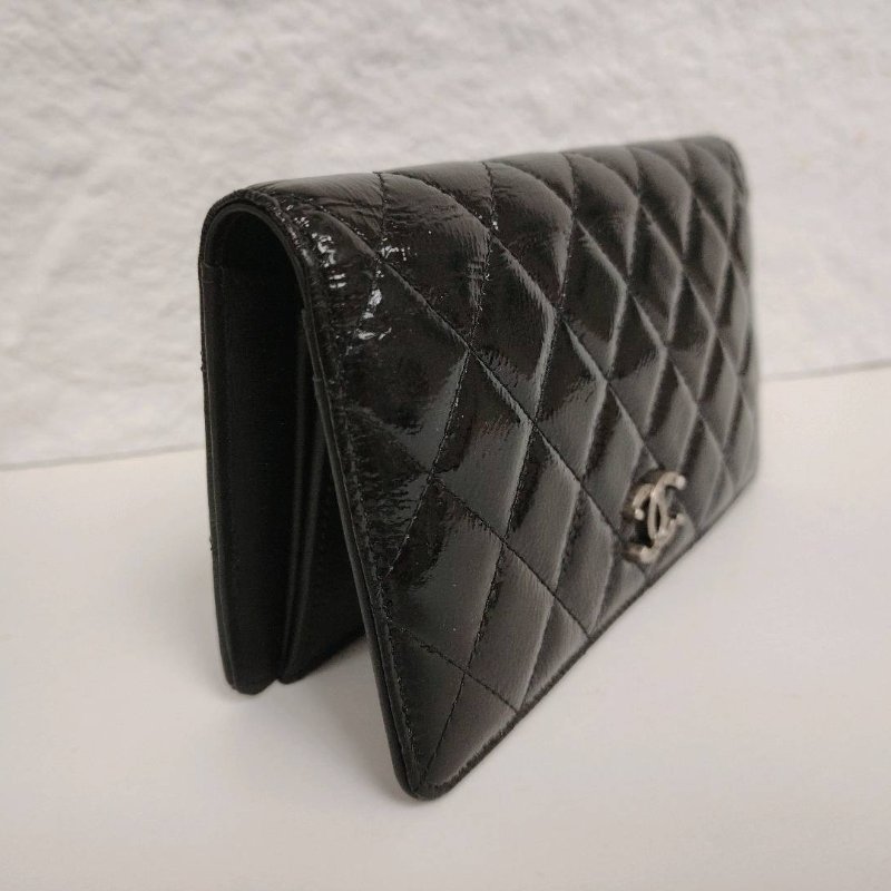 Chanel 香奈兒 黑色油蠟皮 長銀包 19開-2