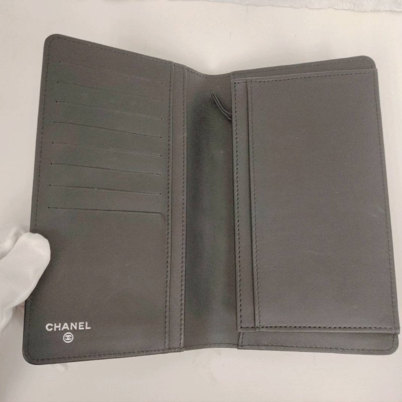 Chanel 香奈兒 黑色油蠟皮 長銀包 19開-4