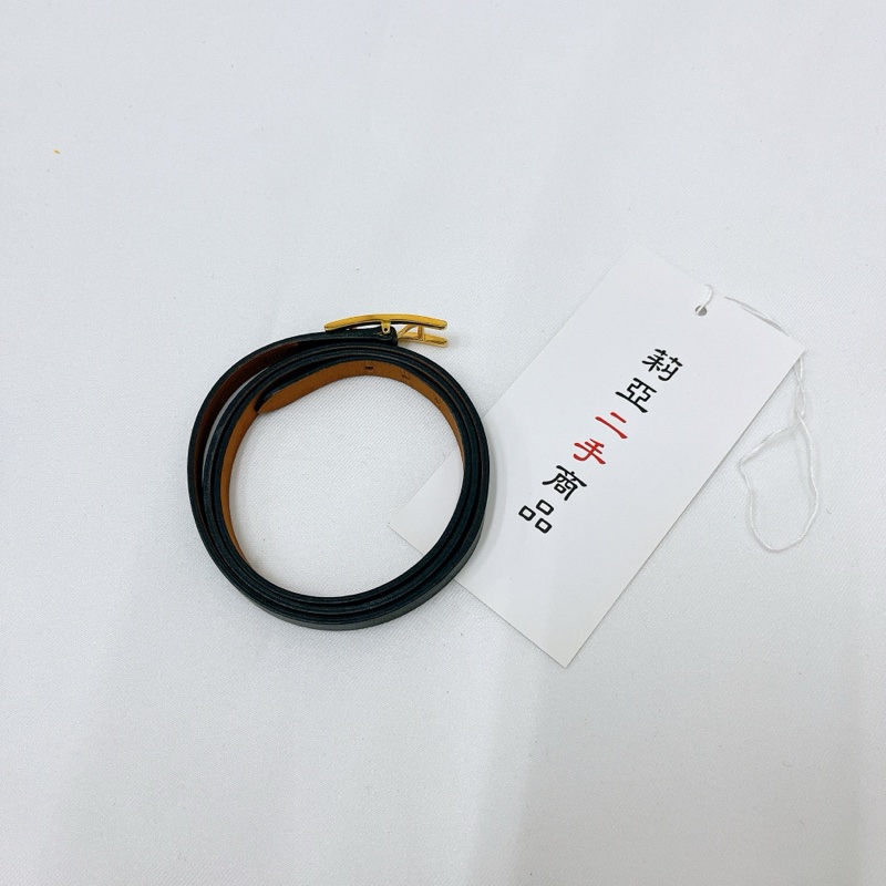 莉亞精品♡ Hermes H黑皮革2用手環/頸圈 框框R 裸件 二手美品-5