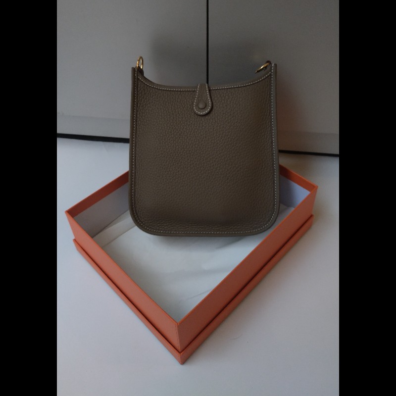Hermes 金釦灰皮 mini evelyne 17-1