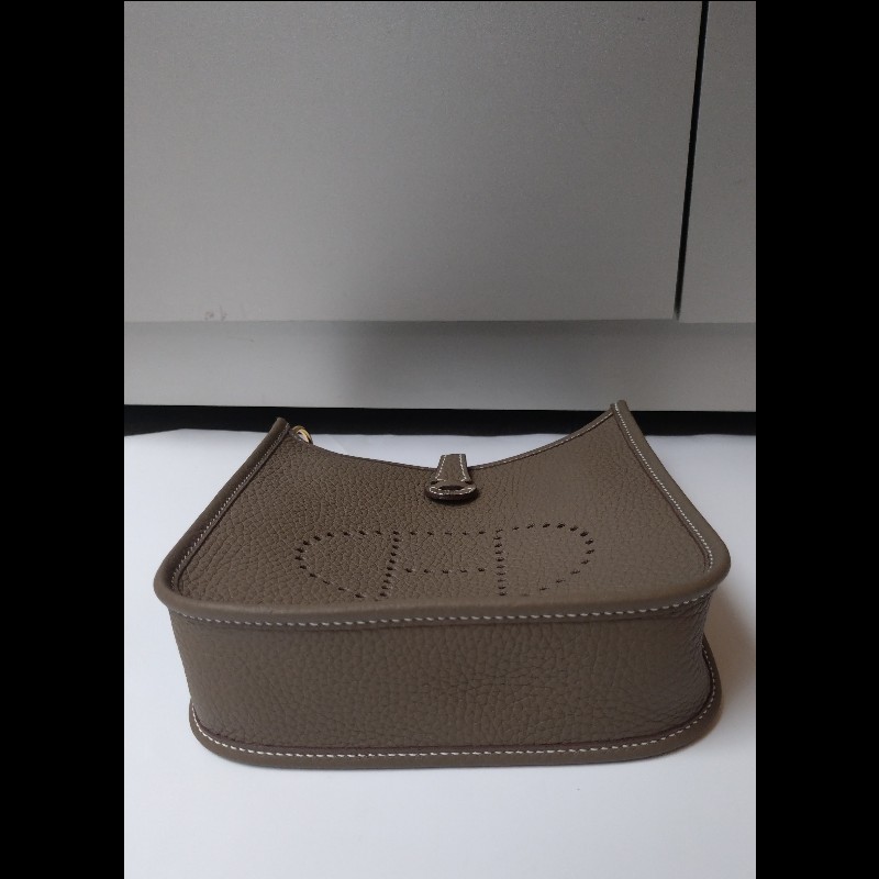 Hermes 金釦灰皮 mini evelyne 17-10