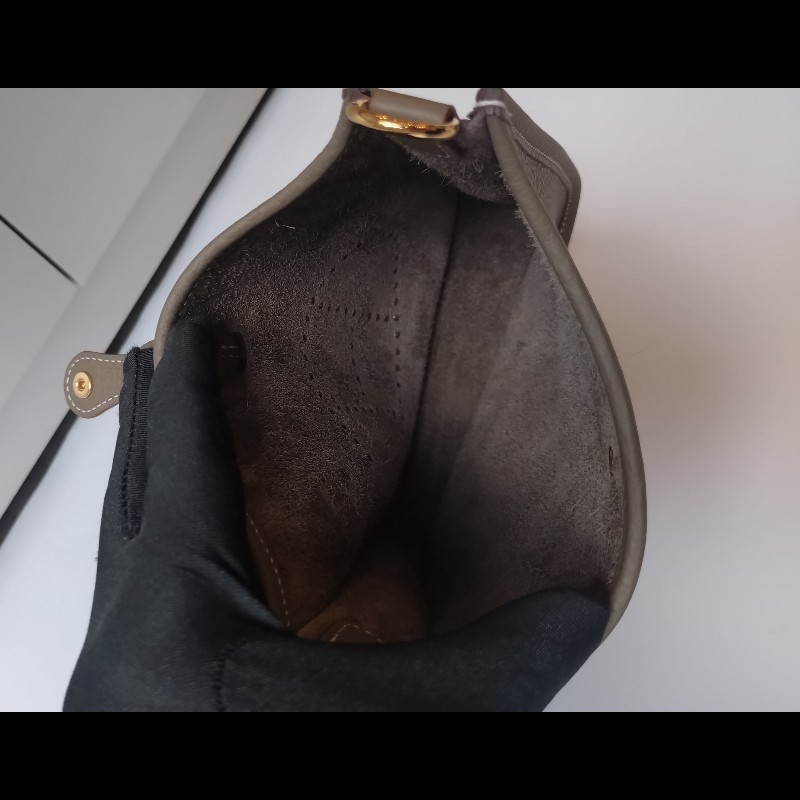 Hermes 金釦灰皮 mini evelyne 17-13