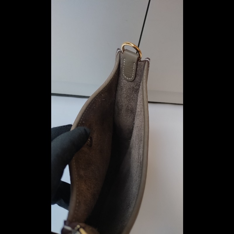 Hermes 金釦灰皮 mini evelyne 17-15