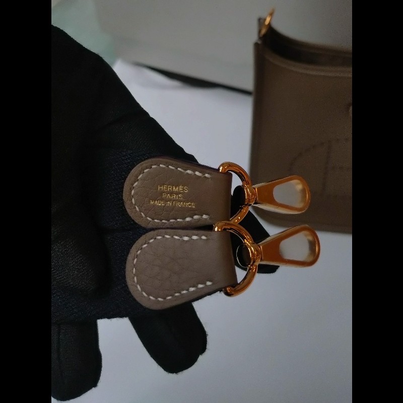 Hermes 金釦灰皮 mini evelyne 17-18