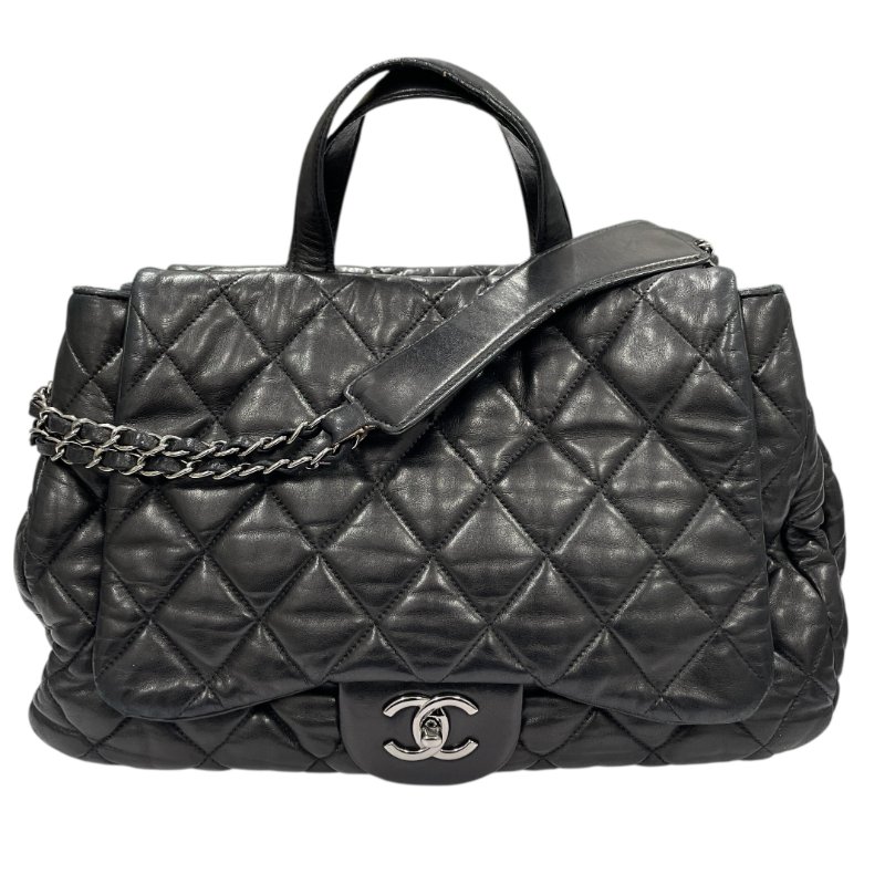 CHANEL 香奈兒 DOUBLE FACE 雙面肩背包 皮革 黑色 銀釦-0