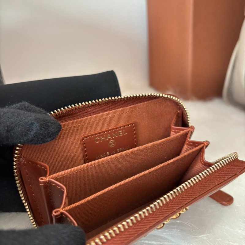 {全新未使用✨超美棕色🤎}*SHIHNA名牌精品*CHANEL 19 菱格紋小羊皮拉鍊零錢包-4