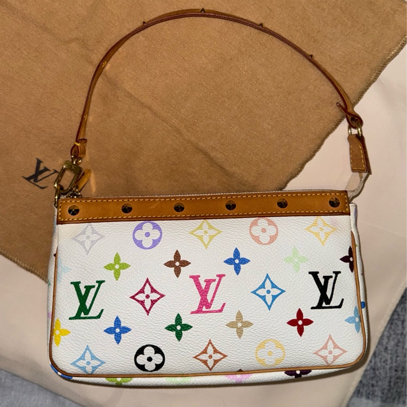 耶誕跨年優惠中🎄LV村上隆白三彩麻將包/LV麻將包/LV卯釘麻將包 Louis Vuitton/路易威登/LV Vintage/LV中古包/LV肩背包-1
