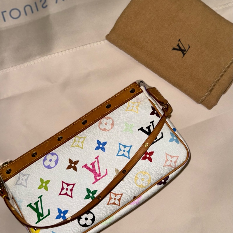 耶誕跨年優惠中🎄LV村上隆白三彩麻將包/LV麻將包/LV卯釘麻將包 Louis Vuitton/路易威登/LV Vintage/LV中古包/LV肩背包-2
