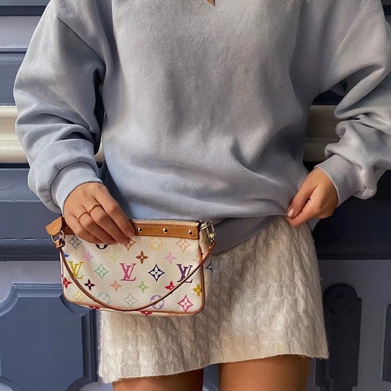 耶誕跨年優惠中🎄LV村上隆白三彩麻將包/LV麻將包/LV卯釘麻將包 Louis Vuitton/路易威登/LV Vintage/LV中古包/LV肩背包-4