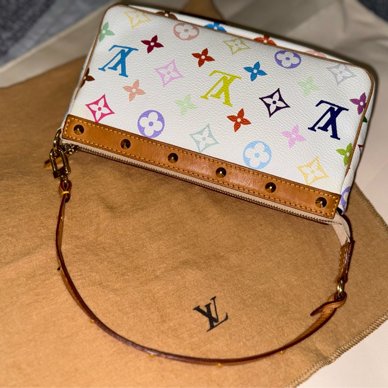 耶誕跨年優惠中🎄LV村上隆白三彩麻將包/LV麻將包/LV卯釘麻將包 Louis Vuitton/路易威登/LV Vintage/LV中古包/LV肩背包-6