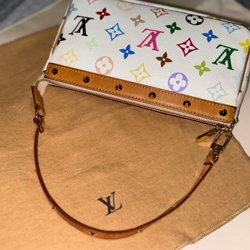 耶誕跨年優惠中🎄LV村上隆白三彩麻將包/LV麻將包/LV卯釘麻將包 Louis Vuitton/路易威登/LV Vintage/LV中古包/LV肩背包-7