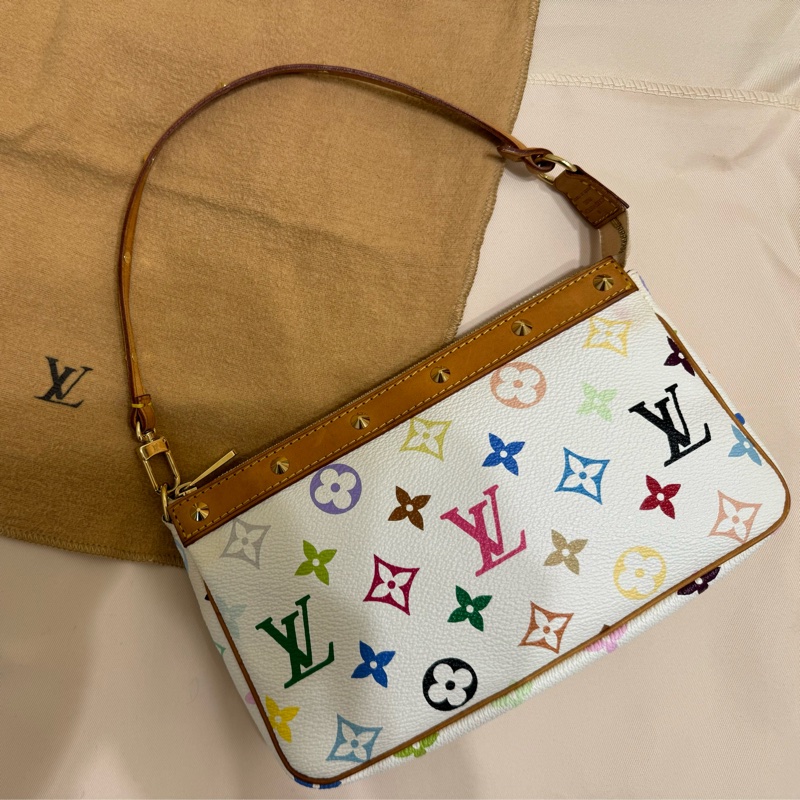 耶誕跨年優惠中🎄LV村上隆白三彩麻將包/LV麻將包/LV卯釘麻將包 Louis Vuitton/路易威登/LV Vintage/LV中古包/LV肩背包-8
