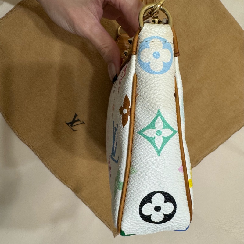 耶誕跨年優惠中🎄LV村上隆白三彩麻將包/LV麻將包/LV卯釘麻將包 Louis Vuitton/路易威登/LV Vintage/LV中古包/LV肩背包-11