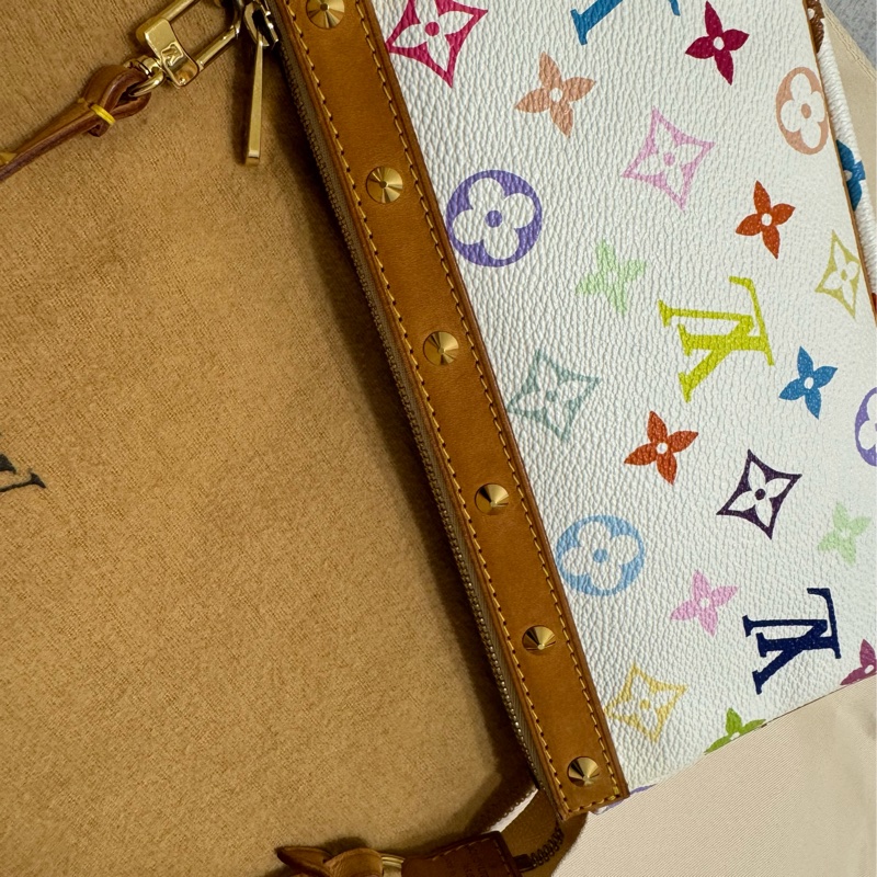 耶誕跨年優惠中🎄LV村上隆白三彩麻將包/LV麻將包/LV卯釘麻將包 Louis Vuitton/路易威登/LV Vintage/LV中古包/LV肩背包-30