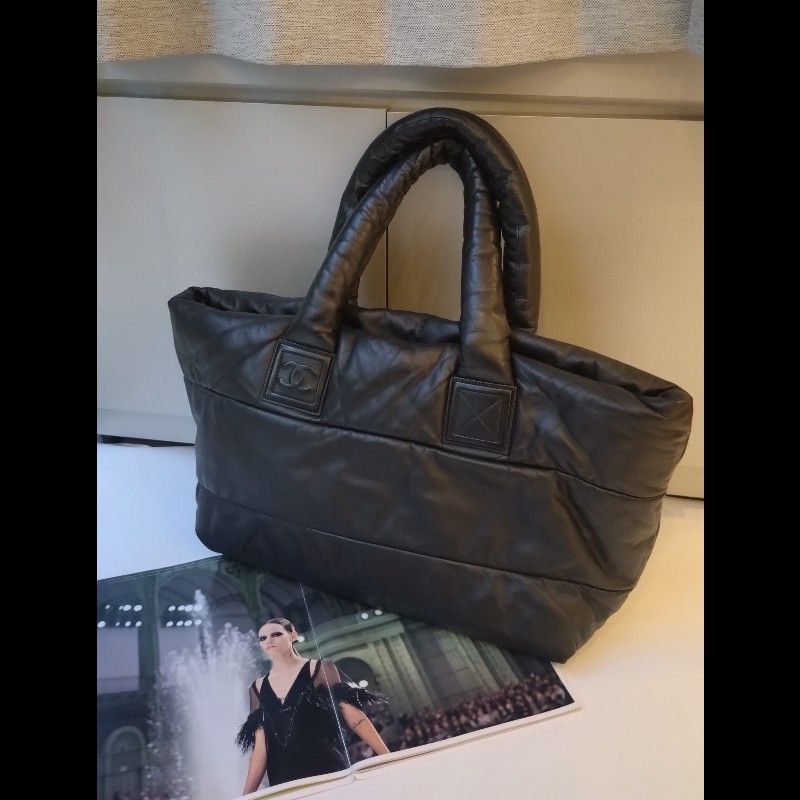 Chanel 黑拼暗紅皮革雙面托特包 cocoon tote-0