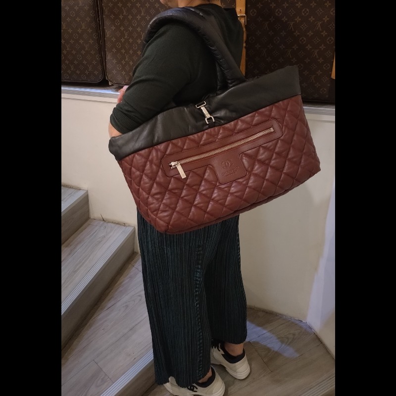 Chanel 黑拼暗紅皮革雙面托特包 cocoon tote-3